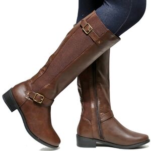 New Brown Elastic Panel Knee High Riding Boots